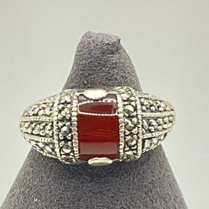 Vintage Sterling Carnelian Marcasite Ring 7 1/2